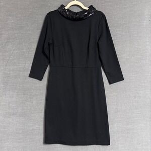Talbots Dress 4 Black Ponte Sequin Collar‎ Mockneck Retro Jackie Cocktail Party